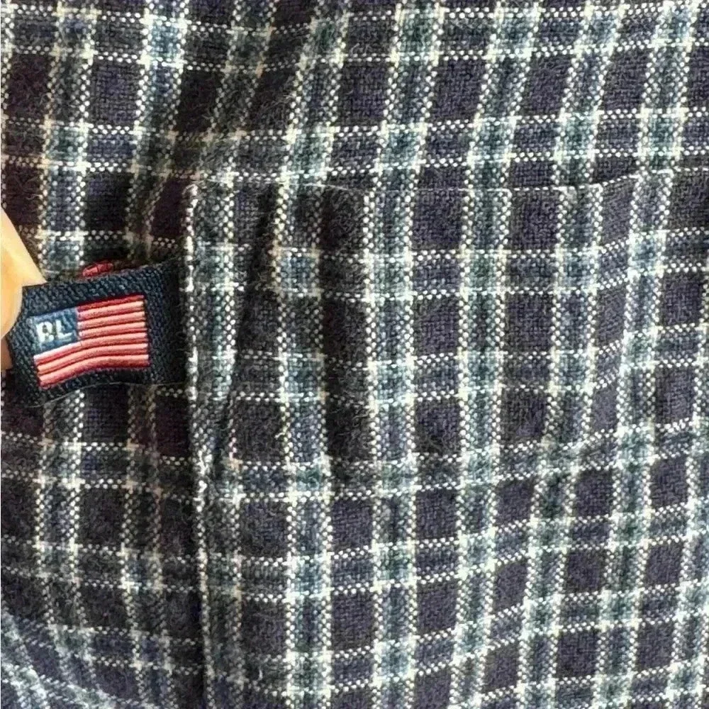 Polo Jeans Co Ralph Lauren Large Blue Plaid Cotton Button Down Dress Shirt